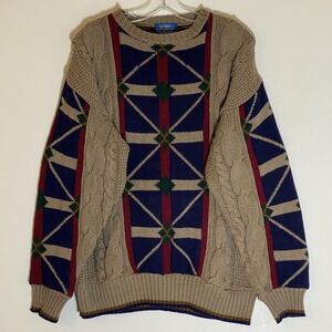 Vintage Lobo By Pendleton Sweater Mens Large Multicolor Geometric Cable Knit USA